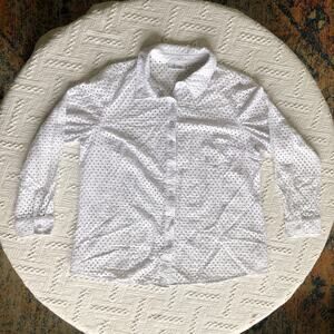 Denim & Co White Eyelet Button Up Blouse Womens Large Long Sleeve Textured Shirt